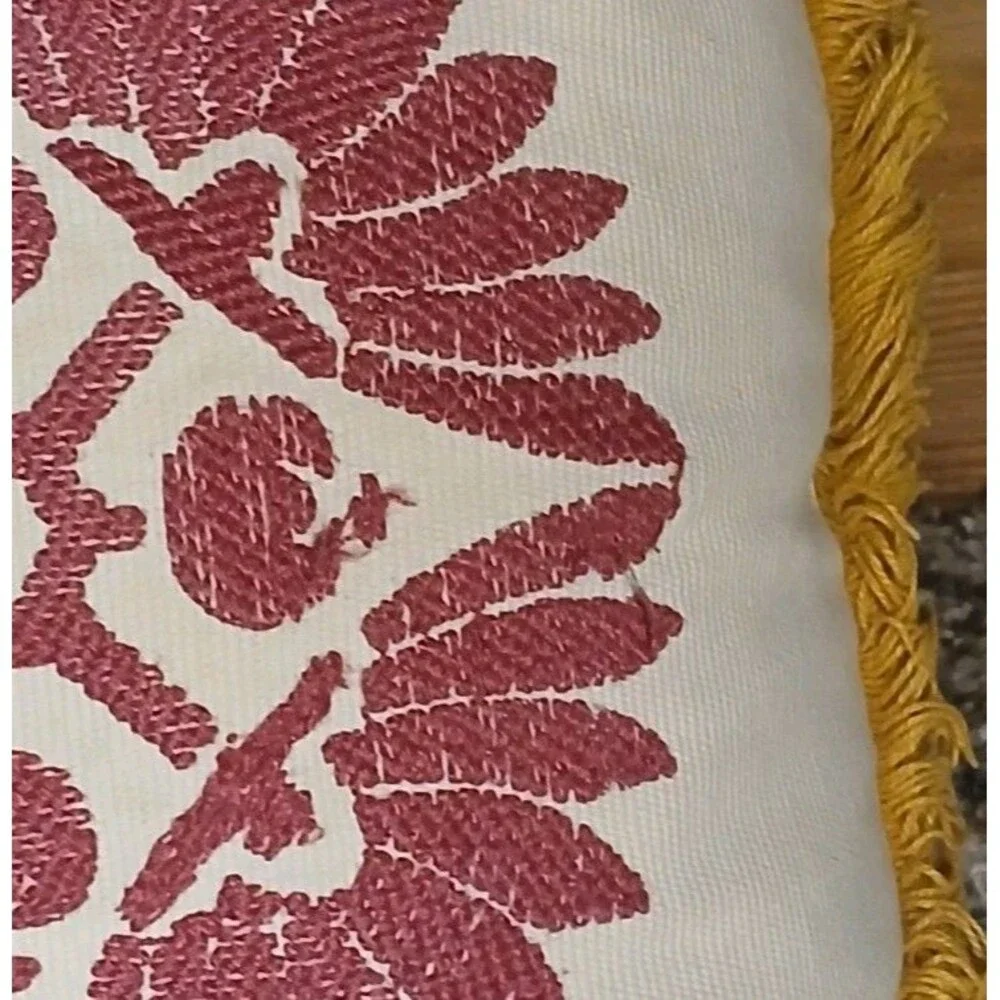 Crate And Barrel Lumbar Down Pillow 12x24 Fall Yellow Rust Plum Boho Embroidered
